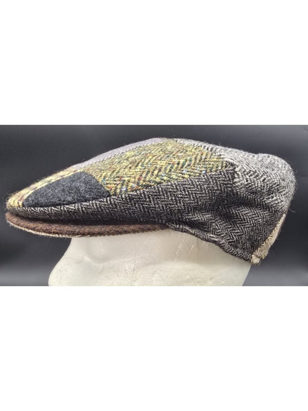 Hanna Hats Donegal Ireland Flat Newsboy Cabbie Cap Patchwork Wool Tweed Men's S